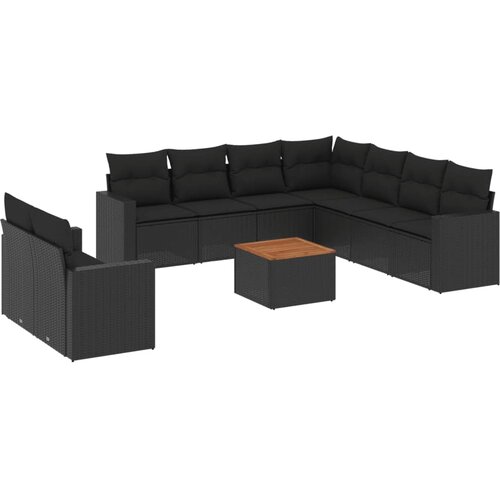 vidaXL 10-dijelni set vrtnih sofa s jastucima crni od poliratana Cene