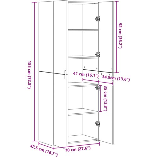 Visoka komoda od hrastovine 70x42 5x185 cm konstruirano drvo Slike