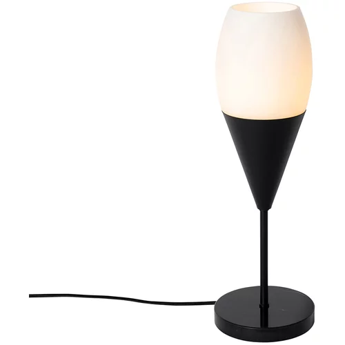 QAZQA Moderna namizna svetilka črna z opalnim steklom - Drop