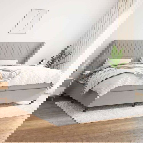 Box spring postelja z vzmetnico svetlo siva 200x200 cm blago, (20900098) Slike