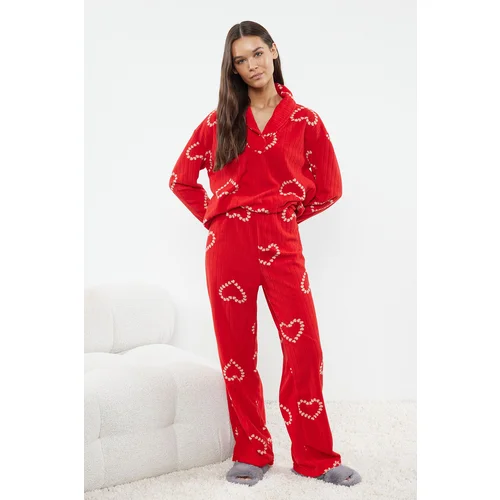 Trendyol Red Heart Polar Fleece Knitted Pajama Set