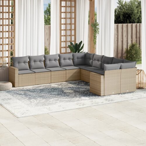 vidaXL 10-dijelni set vrtnih sofa s jastucima bež od poliratana Cijene
