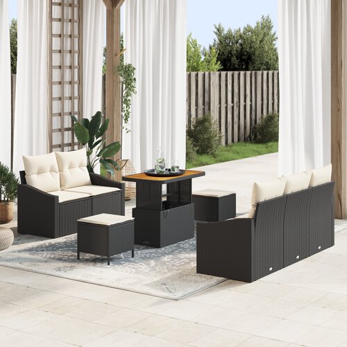 vidaXL 8-dijelni vrtni set sofa s jastučićima crni poli ratan akacija Cene