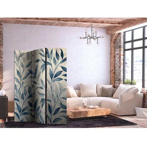 Paravan - Leaves in Blue Colors - Delicate Botanical Motif 135x172 Akustični Cene