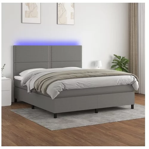 Box spring postelja z vzmetnico LED temno siva 180x200 cm blago