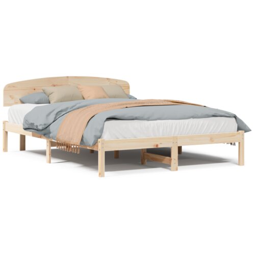 VidaXL krevetni okvir s uzglavljem 150x200 cm od punog drveta borovina Slike