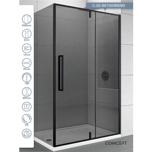 Copen Tuš kabina C-02-B6100/B6090 Absolut Black crni ram 100x90x200cm tamno staklo 6mm Cene
