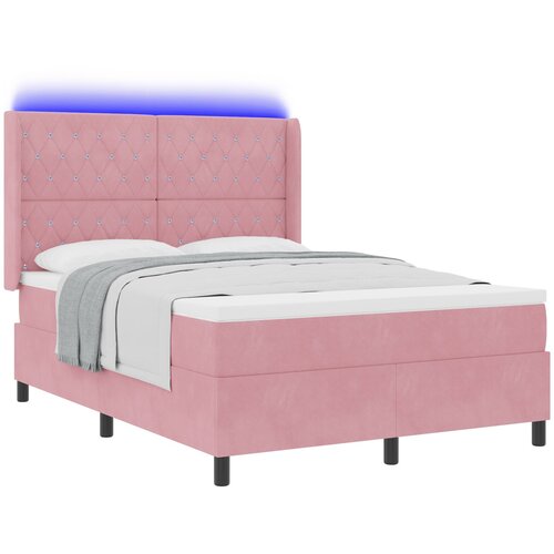 vidaXL Box Spring postelja z vzmetnico in LED roza 160x200 cm žamet, (22049016) Cene