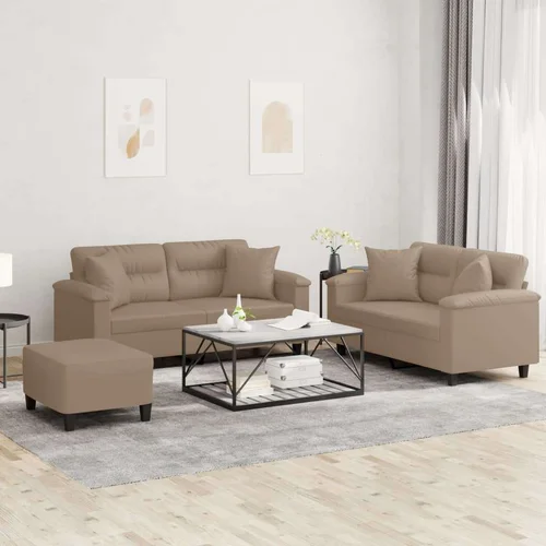  3-dijelni set sofa s jastucima boja cappuccina od umjetne kože