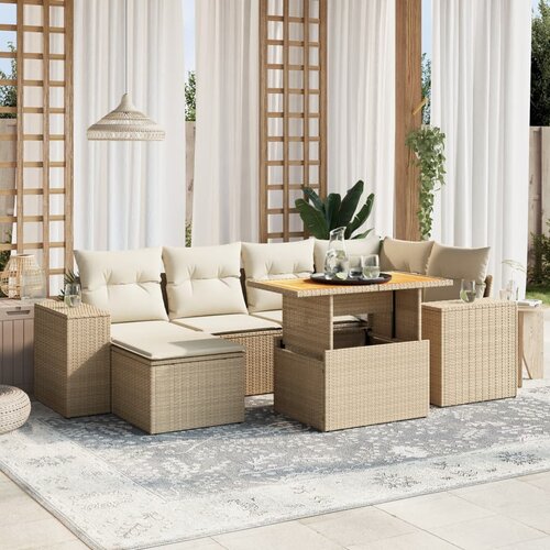 vidaXL 7-dijelni set vrtnih sofa od poliratana s jastucima bež Cijene