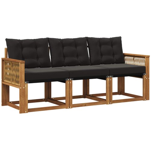 vidaXL Zunanja garnitura za sedenje z blazino 3 pcs Naravna in črna, (5000272911) Cene