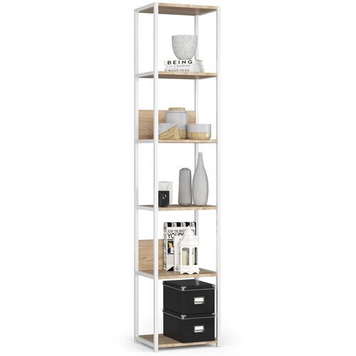 AKORD Regal V Loft Slogu Iz Kovine, Bela/Hrast Sonoma, (5000332513) Cene