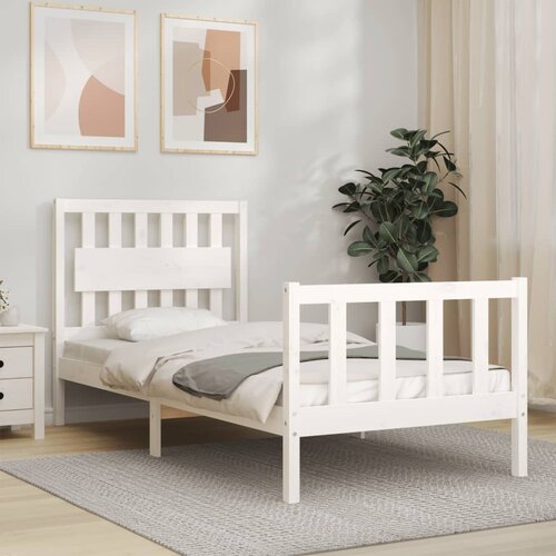 vidaXL Okvir kreveta s uzglavljem bijeli 90 x 200 cm od masivnog drva Cene