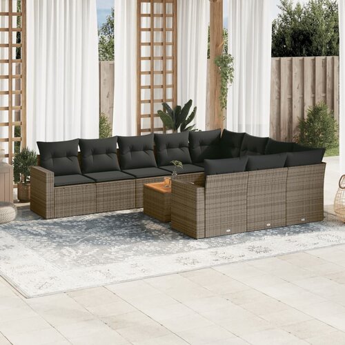 VidaXL 11-dijelni set vrtnih sofa od poliratana s jastucima sivi Slike