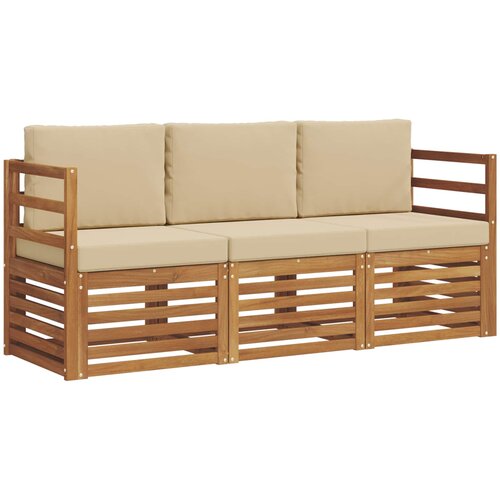  Setovi sofa s jastukom 3 pcs Prirodna i bež Čvrsto drvo akacije Slike