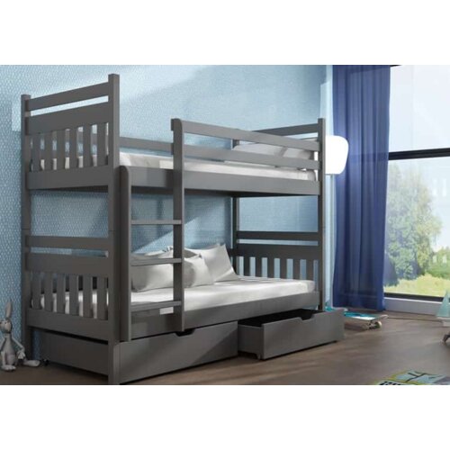 Adas drveni dečiji krevet na sprat sa fiokom- grafit - 180x80 cm Slike