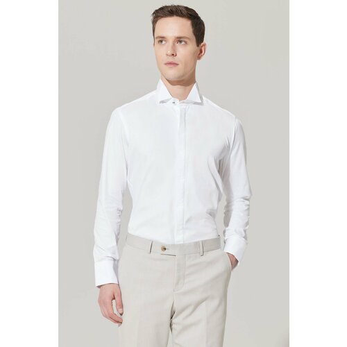 ALTINYILDIZ CLASSICS Men's White Shirt with Wrinkle-Free Fabric, Slim Fit, Fitted Fit 100% Cotton, Black Detailed, Collar Collar. Slike