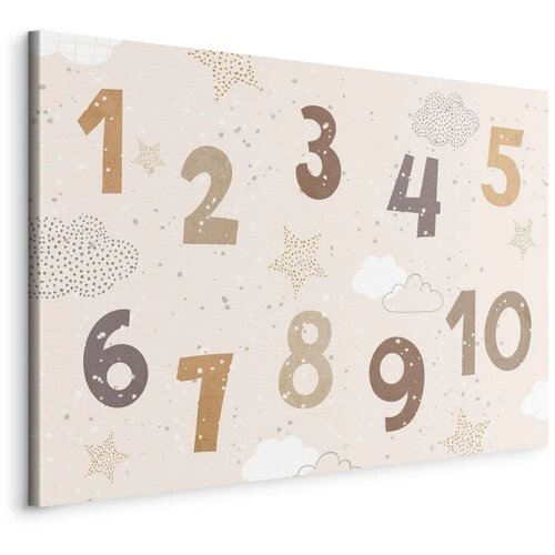  Slika - Jumping Numbers - Numbers in a Subdued Beige-Brown Hue Among Snowflakes Stars and Clouds 60x40 Standard Cene
