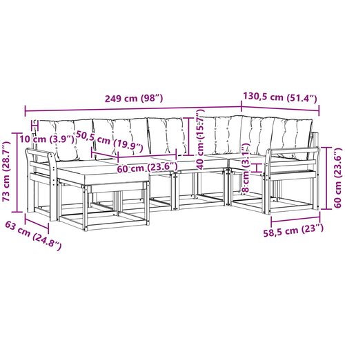  Set vanjskih sofa 6 kom. Prirodna i krem Smeđa 249 x 130,5 x 73 cm Slike