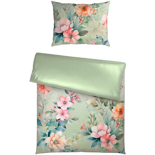Esposa OBOJESTRANSKA POSTELJNINA FLOW 140/200 cm saten zelena Slike