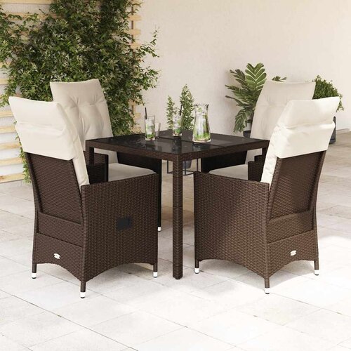  5-dijelni vrtni blagovaonski set s jastucima poliratan smeđi Smeđa 90 x 90 x 75 cm Slike