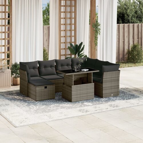 vidaXL 8-dijelni set vrtnih sofa od poliratana s jastucima sivi Cijene