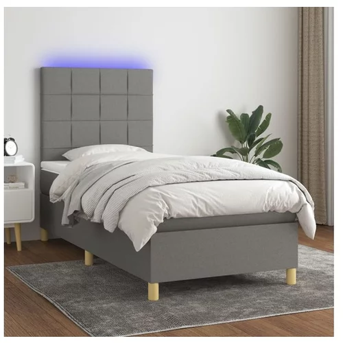  Box spring postelja z vzmetnico LED temno siva 90x190 cm blago