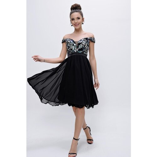 By Saygı Madonna Neckline Low-cut Chiffon Evening Dress Cene