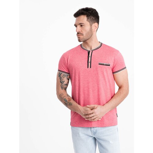 Ombre Men's henley t-shirt with decorative ribbing - red Cijene