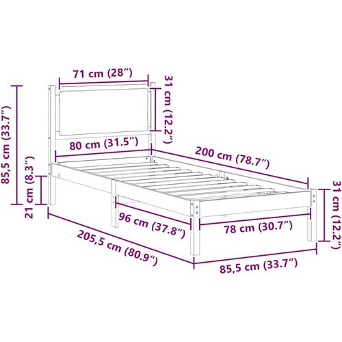 VidaXL krevetna konstrukcija tamno siva 80 x 200 cm čvrsto borovo drvo Slike