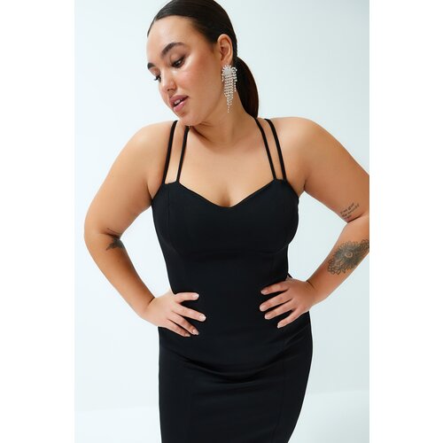 Trendyol Curve Black Heart Collar Strap Knitted Dress Cene