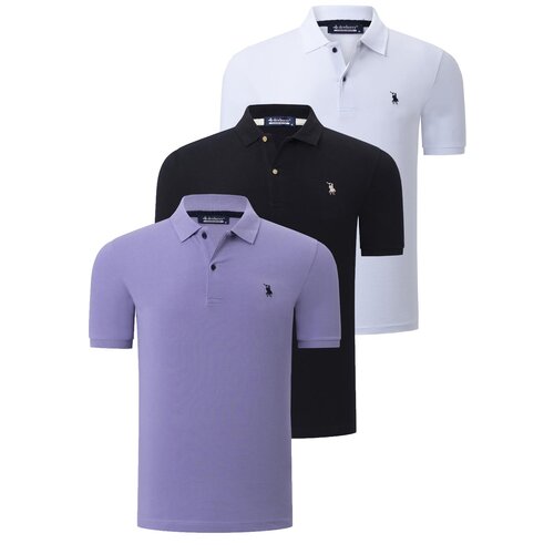 Dewberry TRIPLE SET T8561 MENS T-SHIRT-BLACK-WHITE-LILAC Slike