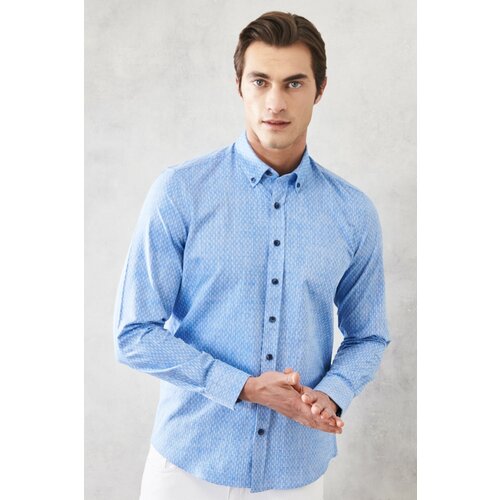 AC&Co / Altınyıldız Classics Men's Blue Slim Fit Slim Fit 100% Cotton Dobby Buttoned Collar Casual Shirt. Slike