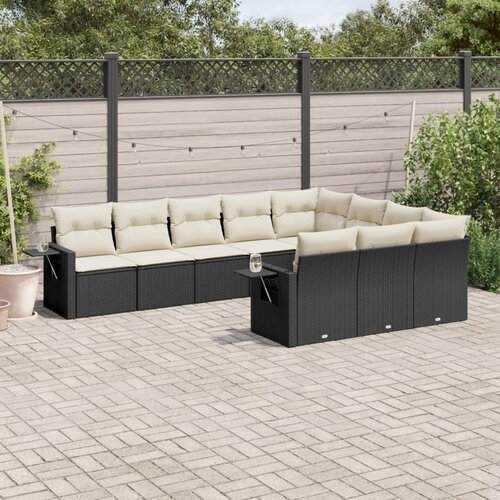 VidaXL 10-dijelni set vrtnih sofa s jastucima crni od poliratana Slike