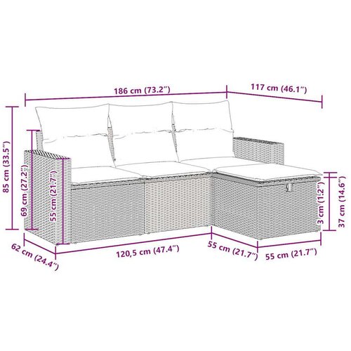 VidaXL 4-dijelni set vrtnih sofa s jastucima bež od poliratana Slike