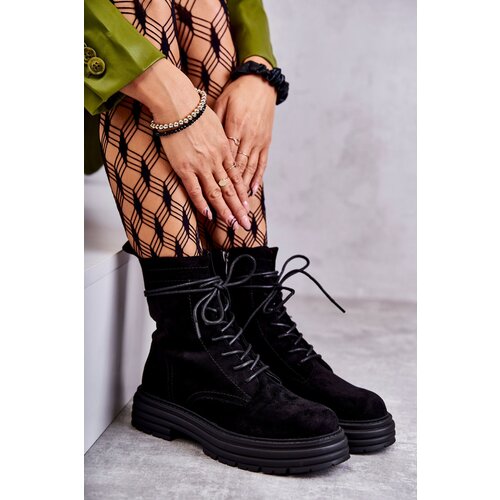 S. BARSKI Women's Suede Boots Tied Black Afra Cene