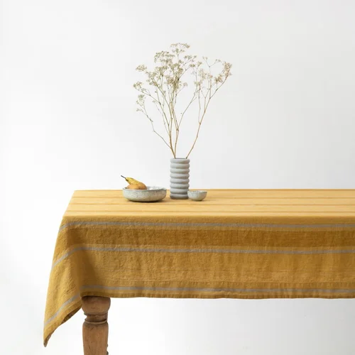 Linen Tales Laneni stolnjak 200x200 cm Amber Bronze Stripes –