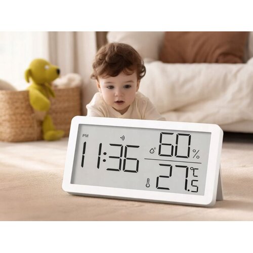  LCD termometer higrometer ura 10cm bel Slike