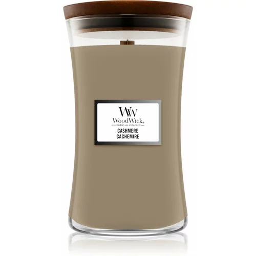 WoodWick Cashmere dišeča sveča z lesenim stenjem 609,5 g