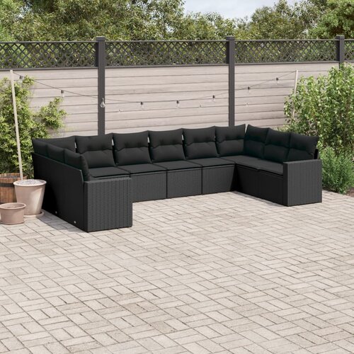 10-dijelni set vrtnih sofa s jastucima crni od poliratana Crna 65.5 x 62 x 69 cm Cene