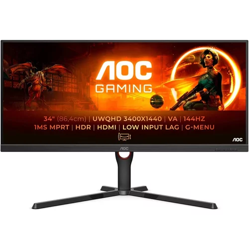AOC GAMING aoc gaming U34G3XM - G3 seriesled monitor gaming 34&quot; 3440 x 1440 uwqhd @ 144 hz va 300 cd/m² 3000:1 HDR10 1 ms 2xHDMI displayport black red - U34G3XM/EU