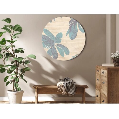  Okrugla slika - Palm trees behind the mist - Showy palm leaves in a soft shade of green on a slightly wavy sand background 40x40 Cijene