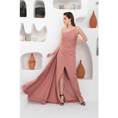 Carmen Powder Satin One-Shoulder Long Evening Dress Slike