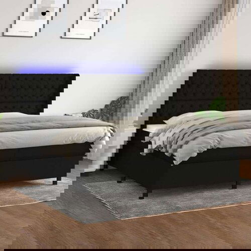  Box spring s madracem LED crni 200x200 cm od tkanine Slike