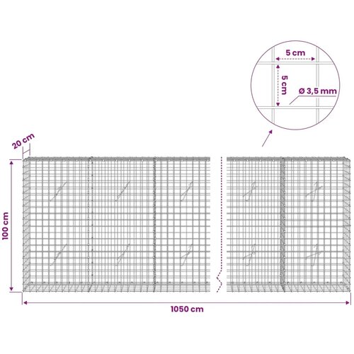  Gabion s žicom debljine 3 5 mm i mrežom 5x5 cm 1050x20x100 cm - 20 cm 100 cm 1050 cm Slike