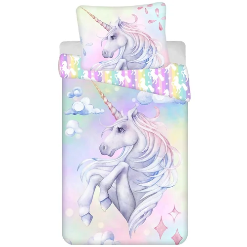 Jerry Fabrics Enojna bombažna otroška posteljnina 140x200 cm Unicorn "Pastel Rainbow" –