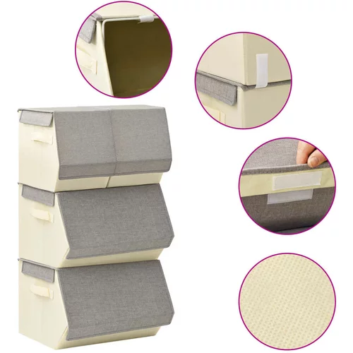  4-dijelni set složivih kutija za pohranu od tkanine sivi i krem