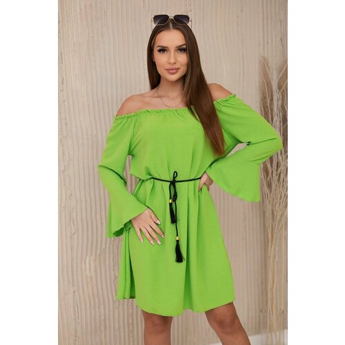 Kesi Dress with a drawstring at the waist in light green colour Slike