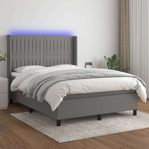  Krevet box spring s madracem LED tamnosivi 140x200 cm tkanina Slike