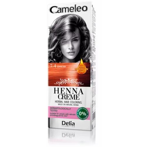 Cameleo farba za kosu bez amonijaka, na bazi prirodne kane (hene) 7.4 bakar crvena 75 g - delia Cene